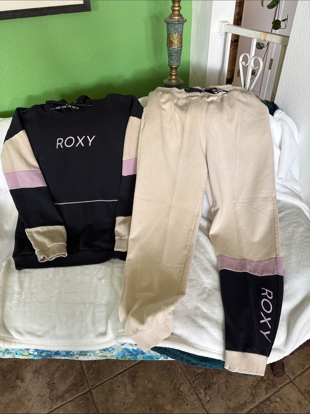 Roxy Black, Beige & Pink Colorblock Track Pants